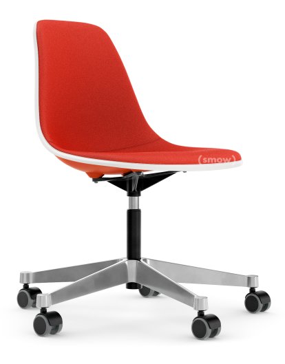 Eames Plastic Side Chair RE PSCC, Poppy Red, Mit Vollpolsterung, Koralle / Poppy red