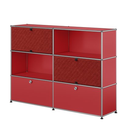 USM Haller Highboard L mit zwei USM Haller Soft Panels, diagonal, USM rubinrot, Rot