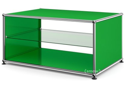 USM Haller Beistelltisch mit Seitenwänden, 75 cm, mit Glas-Zwischentablar, USM grün