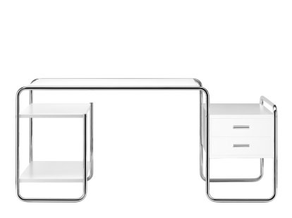 S 285 Schreibtisch, Esche offenporig decklackiert tomatenrot, 1 kleiner Korpus/2 Fachböden