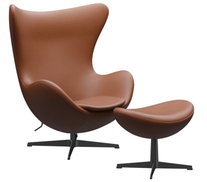 Egg Chair, Leder Essential, Walnut, Black, Mit Fußhocker