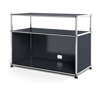 USM Haller Lowboard M mit Aufbau, individualisierbar, Anthrazitgrau RAL 7016, Mit Klappe, Mit Kabeldurchlass unten mittig