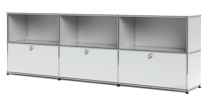 USM Haller Sideboard XL, individualisierbar, USM mattsilber, Offen, Mit 3 Klappen