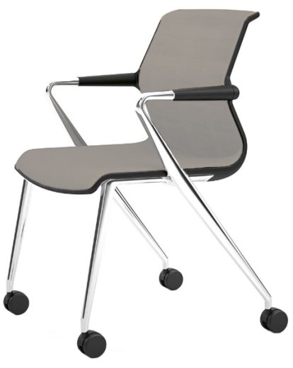 Unix Chair Vierbeinfuß mit Rollen, Silk Mesh soft grey, Basic dark, Aluminium poliert