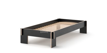 Siebenschläfer Bett, 90 x 200 cm, Ohne Kopfteil, Schwarz, Mit Roll-Lattenrost