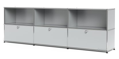 USM Haller Sideboard XL, individualisierbar, Lichtgrau RAL 7035, Offen, Mit 3 Klappen