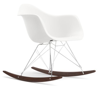 Eames Plastic Armchair RE RAR, Weiß non-RE, Verchromt, Ahorn dunkel