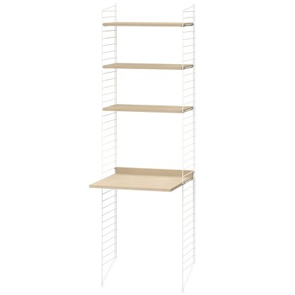 Bodenregal mit Schreibtisch, Fachböden Esche, Seitenwände weiß