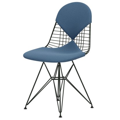 Wire Chair DKR , Pulverbeschichtet dark green, Sitz- und Rückenkissen (Bikini), Apollo horizontblau / hellgrau