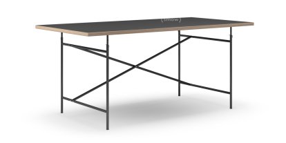 Eiermann Tisch, Linoleum schwarz (Forbo 4023) mit Eichekante, 180 x 90 cm, Schwarz, senkrecht, versetzt (Eiermann 2), 135 x 78 cm