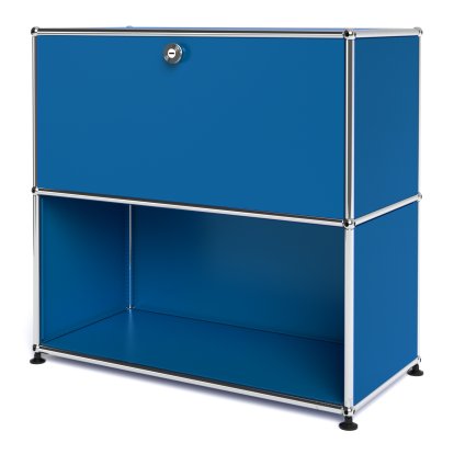 USM Haller Sideboard M, individualisierbar, Enzianblau RAL 5010, Mit Klappe, Offen