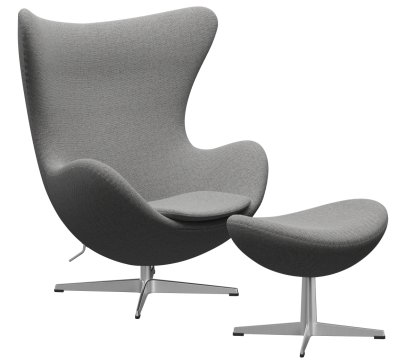 Egg Chair, Re-wool, 108 - Off white / natural, Satingebürstetes Aluminium, Mit Fußhocker