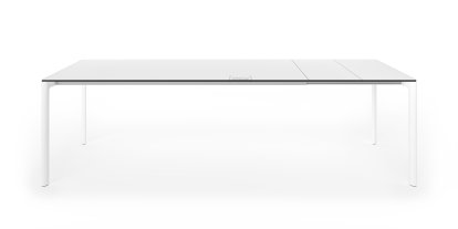 Maki Esstisch, L 189-263 x B 90 cm, Fenix weiß mit schwarzer Kante, Aluminium weiß lackiert