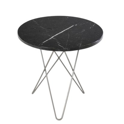 Tall Mini O Table, Schwarz Marquina, Edelstahl