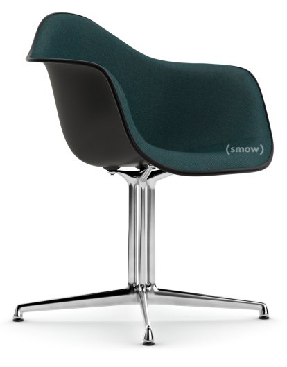 Eames Plastic Armchair RE DAL, Tiefschwarz, Mit Vollpolsterung, Petrol / moorbraun, Aluminium poliert, Neue Sitzhöhe (43,0 cm)