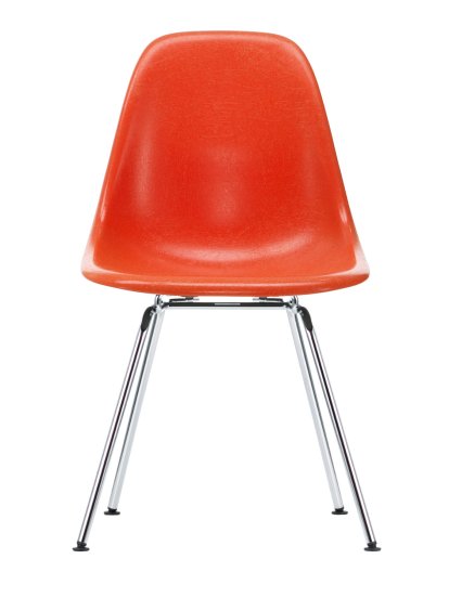 Eames Fiberglass Chair DSX, Eames red orange, Glanzchrom