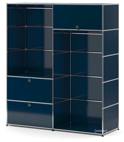 USM Haller Garderobe L mit 2 Kleiderstangen, Stahlblau RAL 5011