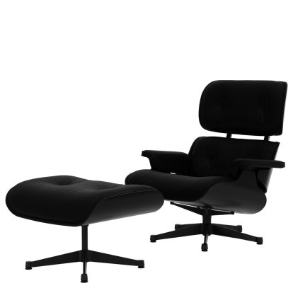 Eames Lounge Chair & Ottoman, Kastanie schwarz, Leder Premium F nero, 89 cm, Schwarz pulverbeschichtet