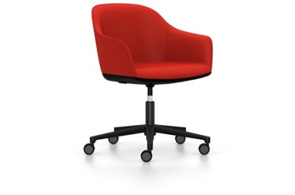Softshell Chair auf Fünfsternfuß, Aluminium pulverbeschichtet basic dark, Plano, Poppy red, Hart für Teppichboden