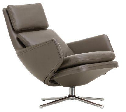 Grand Relax Loungesessel, Ohne Ottoman, Leder Premium F, umbragrau, Poliert, 46,5 cm