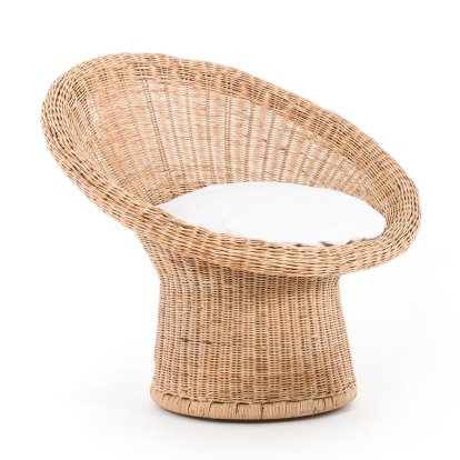 Rattansessel E 10, Rattan natur, mit Kissen Baumwolle weiß