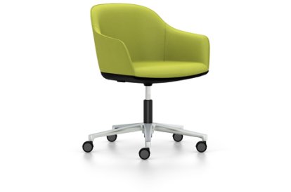 Softshell Chair auf Fünfsternfuß, Aluminium poliert, Plano, Avocado, Weich für harte Böden