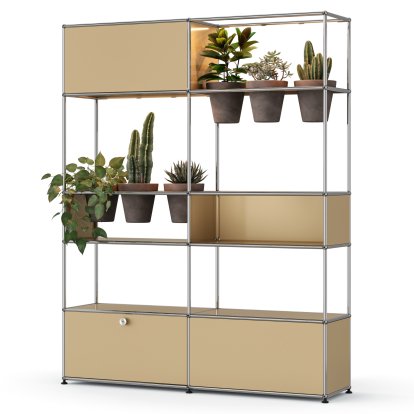 USM Haller E Pflanzenwelten Raumteiler, USM beige, Basalt, LED-Beleuchtung warmweiß