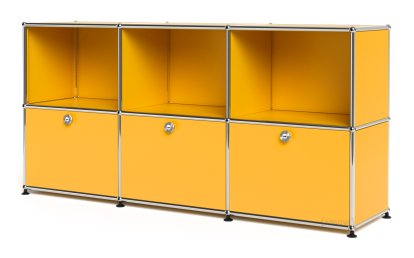 USM Haller Sideboard 50, individualisierbar, Goldgelb RAL 1004, Offen, Mit 3 Klappen