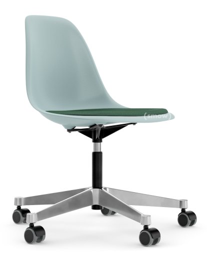 Eames Plastic Side Chair RE PSCC, Eisgrau, Mit Sitzpolster, Mint / forest