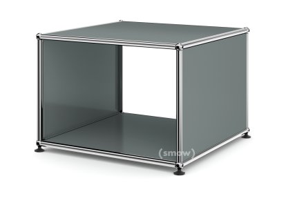 USM Haller Beistelltisch mit Seitenwänden, 50 cm, ohne Glas-Zwischentablar, Mittelgrau RAL 7005