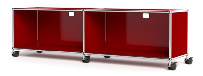 USM Haller TV-/HiFi-Lowboard, individualisierbar, USM rubinrot, Mit 2 Klappen, Mit Kabeldurchlass oben mittig