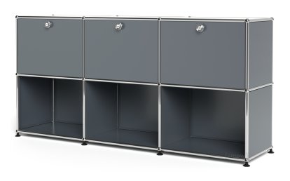 USM Haller Sideboard 50, individualisierbar, Mittelgrau RAL 7005, Mit 3 Klappen, Offen