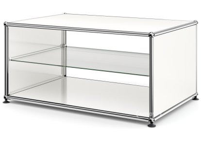 USM Haller Beistelltisch mit Seitenwänden, 75 cm, mit Glas-Zwischentablar, Reinweiß RAL 9010