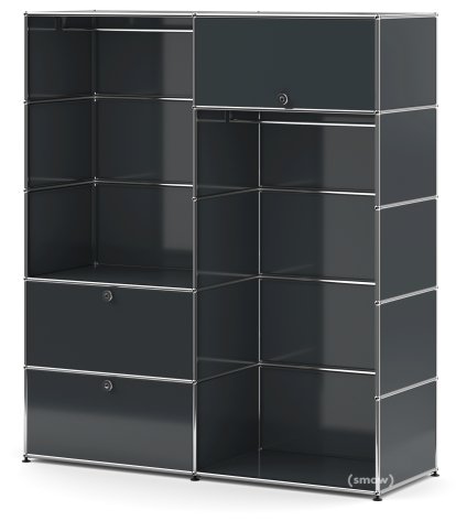 USM Haller Garderobe L mit 2 Kleiderstangen, Anthrazitgrau RAL 7016