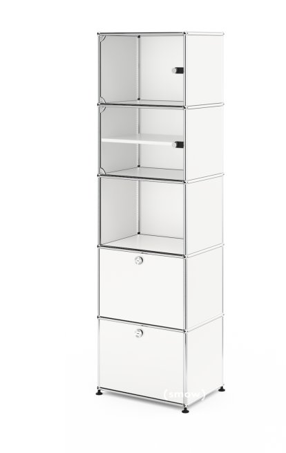 USM Haller Vitrinenschrank, Einfach (H 179 x B 53 x T 38 cm), Reinweiß RAL 9010, Alle Fächer mit Schloss