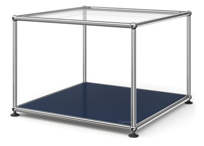 USM Haller Beistelltisch 50, Oben Glas, unten Metall, Stahlblau RAL 5011