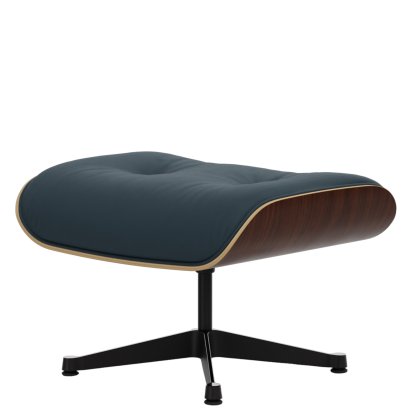 Eames Lounge Chair Ottoman, Nussbaum dunkel, Leder Premium F rauchblau, Aluminium poliert, Seiten schwarz