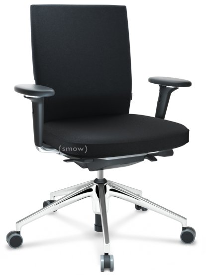 ID Soft, FlowMotion-mit Vorwärtsneigung, mit Sitztiefenverstellung, Mit 3D-Armlehnen, 5-Stern Untergestell, Aluminium poliert, Basic dark, Sitz und Rücken Plano, Nero, Hart für Teppichboden