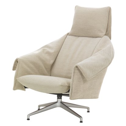 Bascule Loungesessel Highback mit Viersternfuß, Ohne Ottoman, Stoff Iroko 2, creme, 43 cm, Aluminium gestrahlt