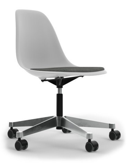 Eames Plastic Side Chair RE PSCC, Cotton white, Mit Sitzpolster, Nero / elfenbein