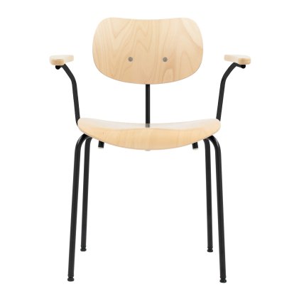 SE 68 Stuhl, stapelbar, ohne Polster, Mattschwarz gepulvert, mit Armlehnen, Buche, natur