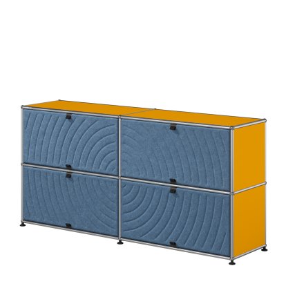 USM Haller Sideboard L mit vier USM Haller Soft Panels, rund, Goldgelb RAL 1004, Blau