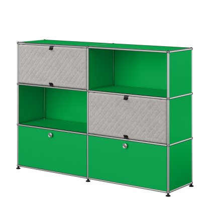 USM Haller Highboard L mit zwei USM Haller Soft Panels, diagonal, USM grün, Grau