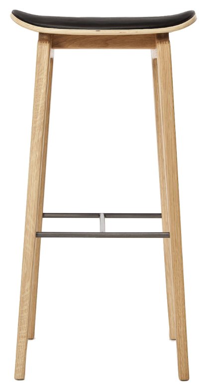 NY11 Bar Stool, Barvariante: Sitzhöhe 75 cm, Eiche natur, Leder Ultra black