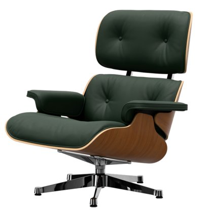 Eames Lounge Chair, Nussbaum natur, Leder Premium F jade, 89 cm, Aluminium poliert