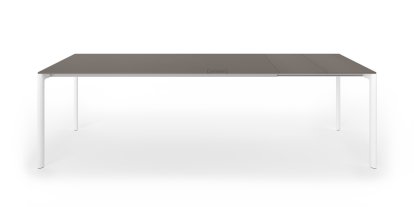 Maki Esstisch, L 189-263 x B 90 cm, Fenix grau Bromo mit farbgleicher Kante, Aluminium weiß lackiert