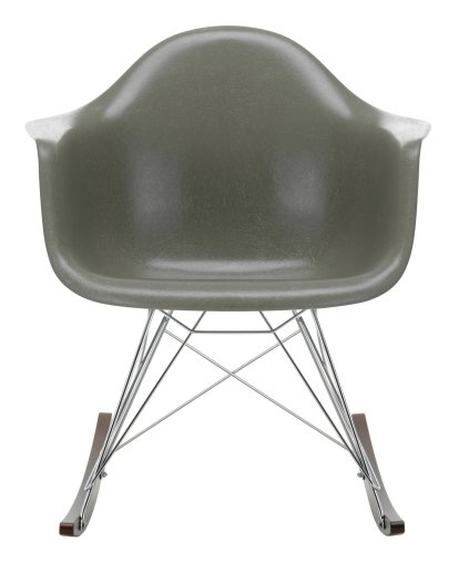 Eames Fiberglass Armchair RAR, Eames raw umber, Verchromt, Ahorn dunkel