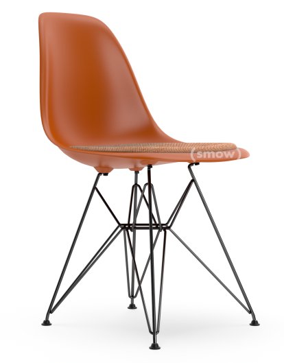 Eames Plastic Side Chair RE DSR, Rostorange, Mit Sitzpolster, Cognac / elfenbein, Standardhöhe - 43 cm, Beschichtet basic dark