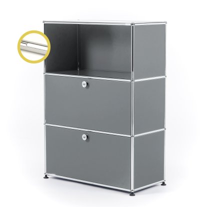 USM Haller E Highboard M mit 2 Klappen und Fachbeleuchtung, Mittelgrau RAL 7005, Kaltweiß