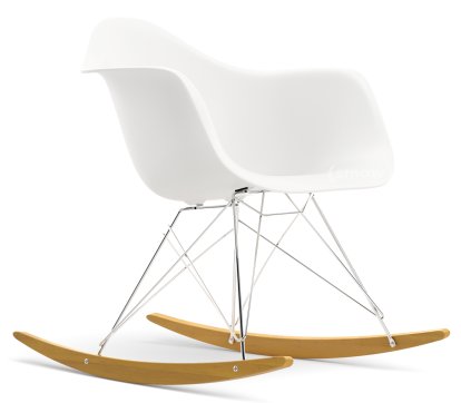 Eames Plastic Armchair RE RAR, Weiß non-RE, Verchromt, Ahorn gelblich